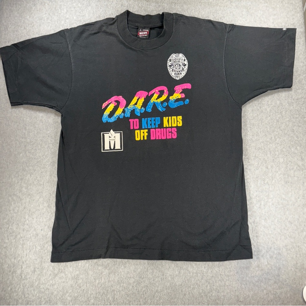 Vintage 90's D.A.R.E. ‎ T-Shirt Size L - Neon Script - Single Stitch!